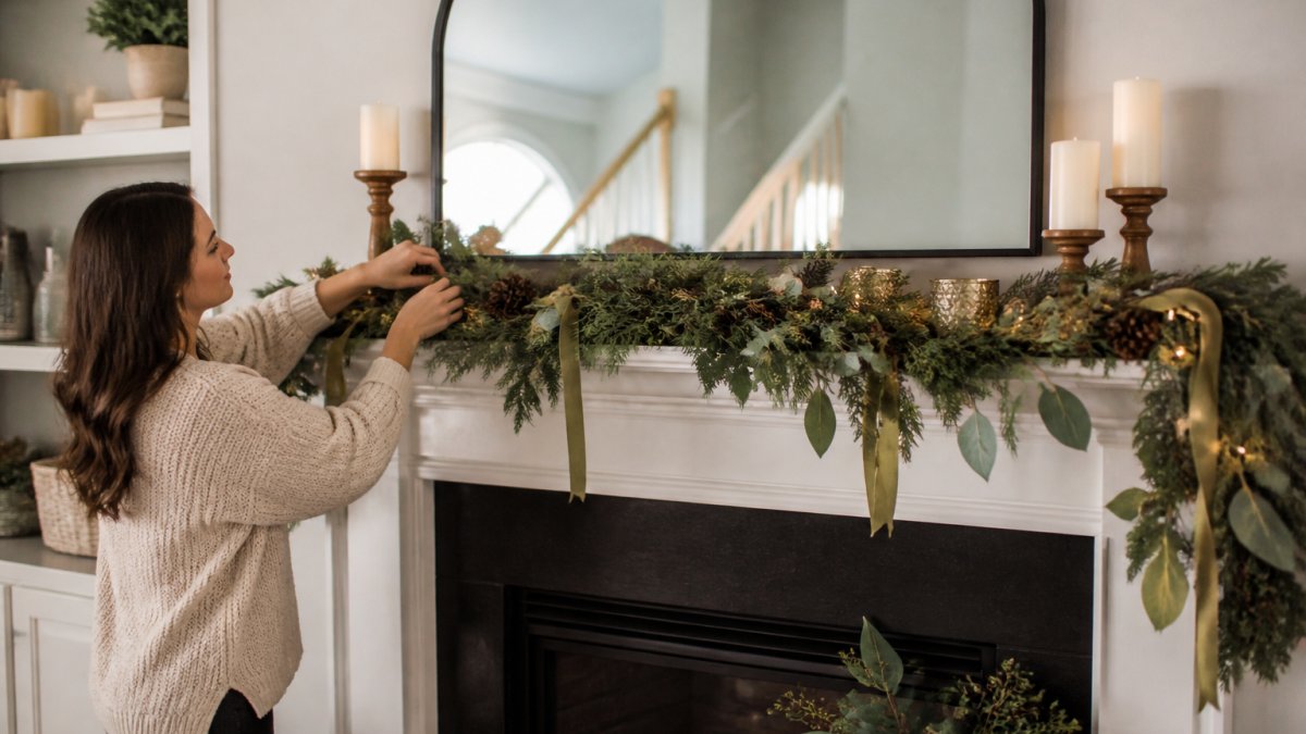How to Decorate a Christmas Mantel With Garland