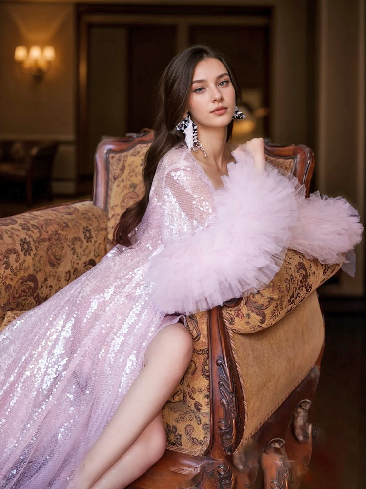 Blushing Stardust Sequin Tulle Luxury Robe Set