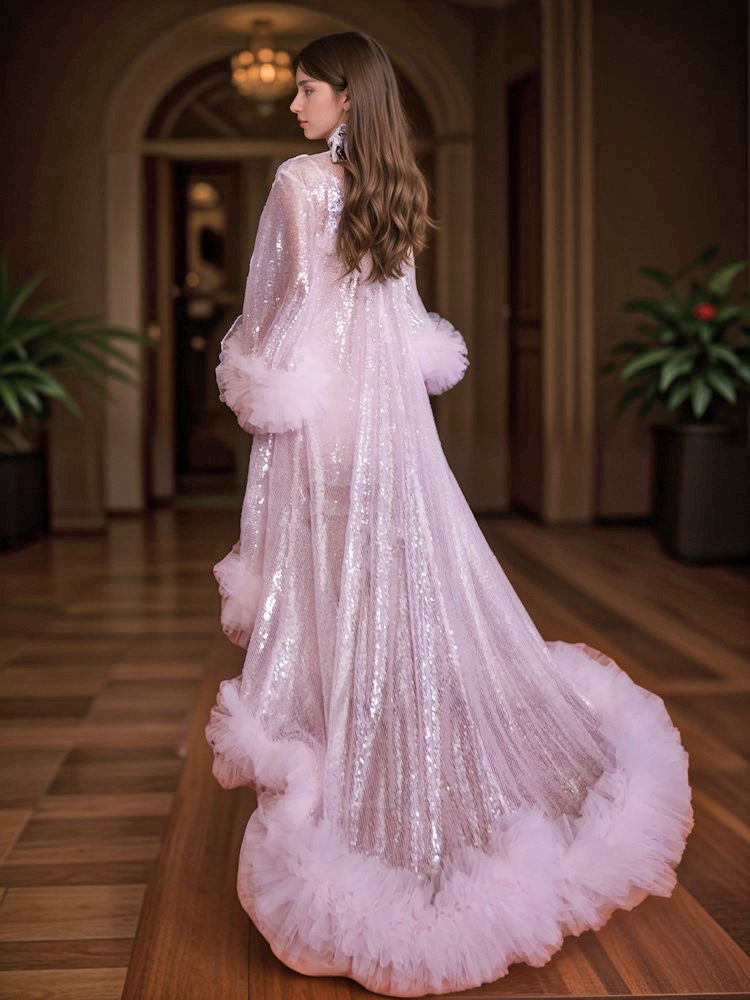 Blushing Stardust Sequin Tulle Luxury Robe Set
