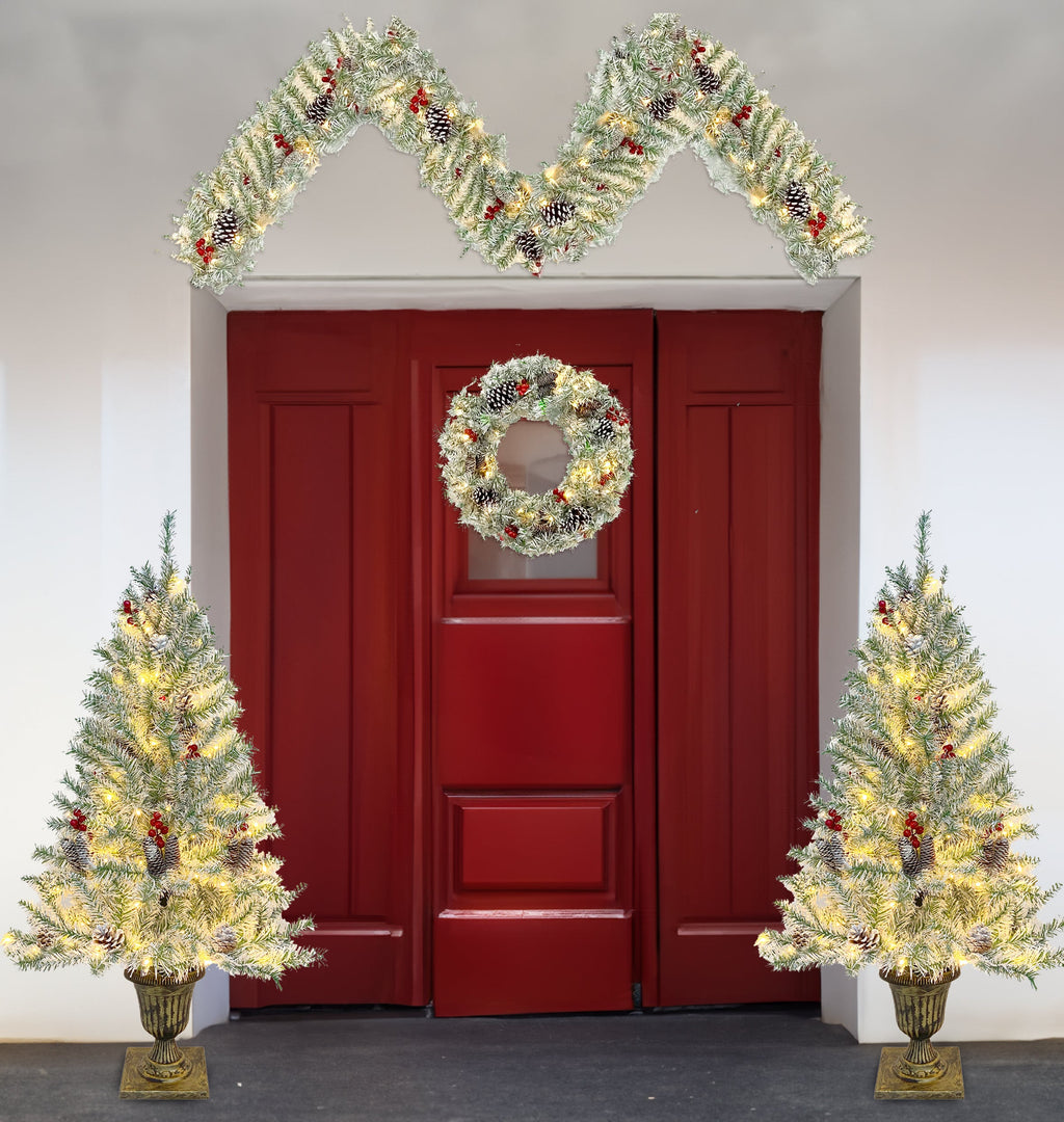 Winter Welcome Pre-Lit Christmas Entryway Collection – 4 Piece Set