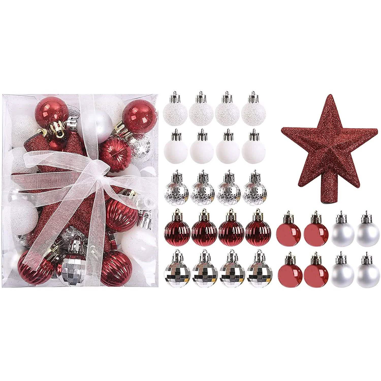 Sleigh All Day Silver & Ice Blue Christmas Ornament Collection – 30-Piece Holiday Tree Décor Set
