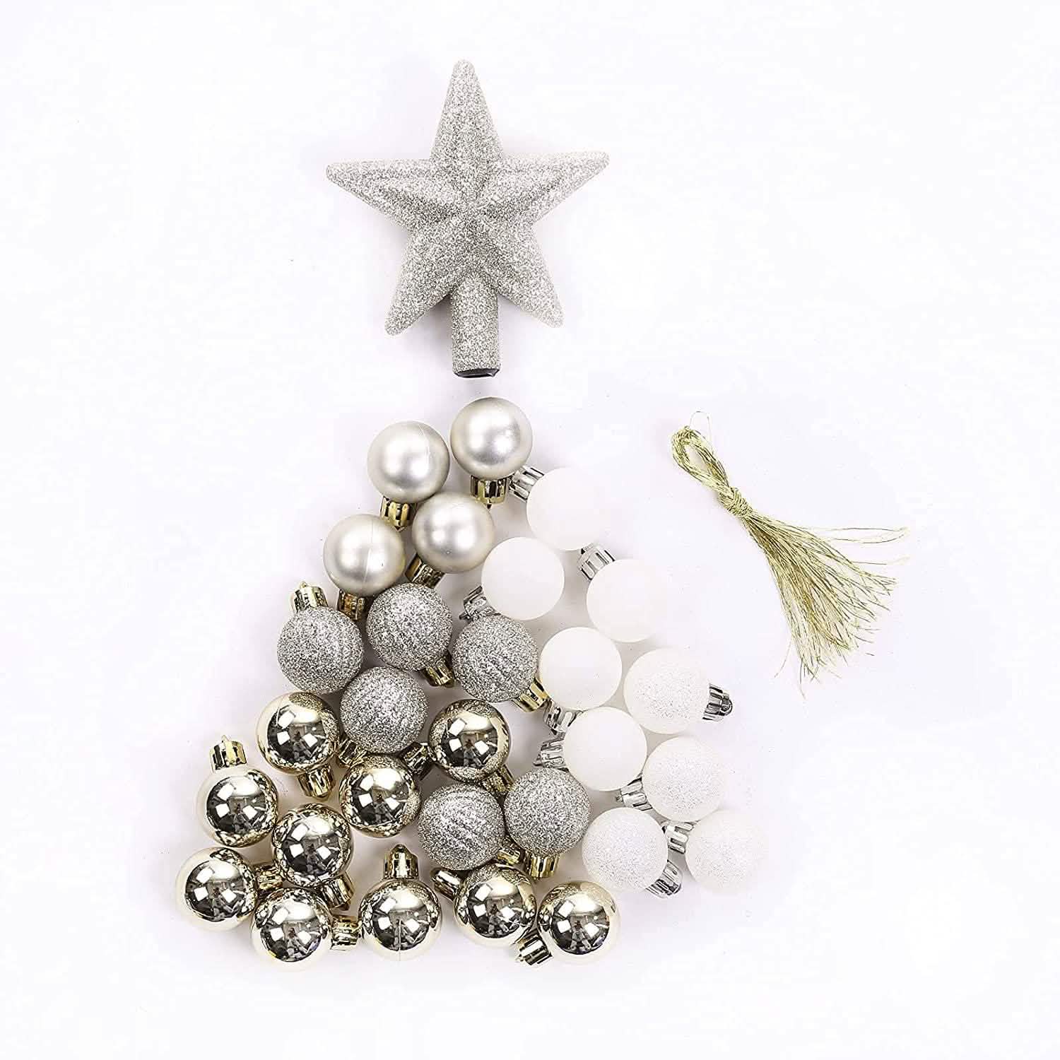 Sleigh All Day Silver & Ice Blue Christmas Ornament Collection – 30-Piece Holiday Tree Décor Set