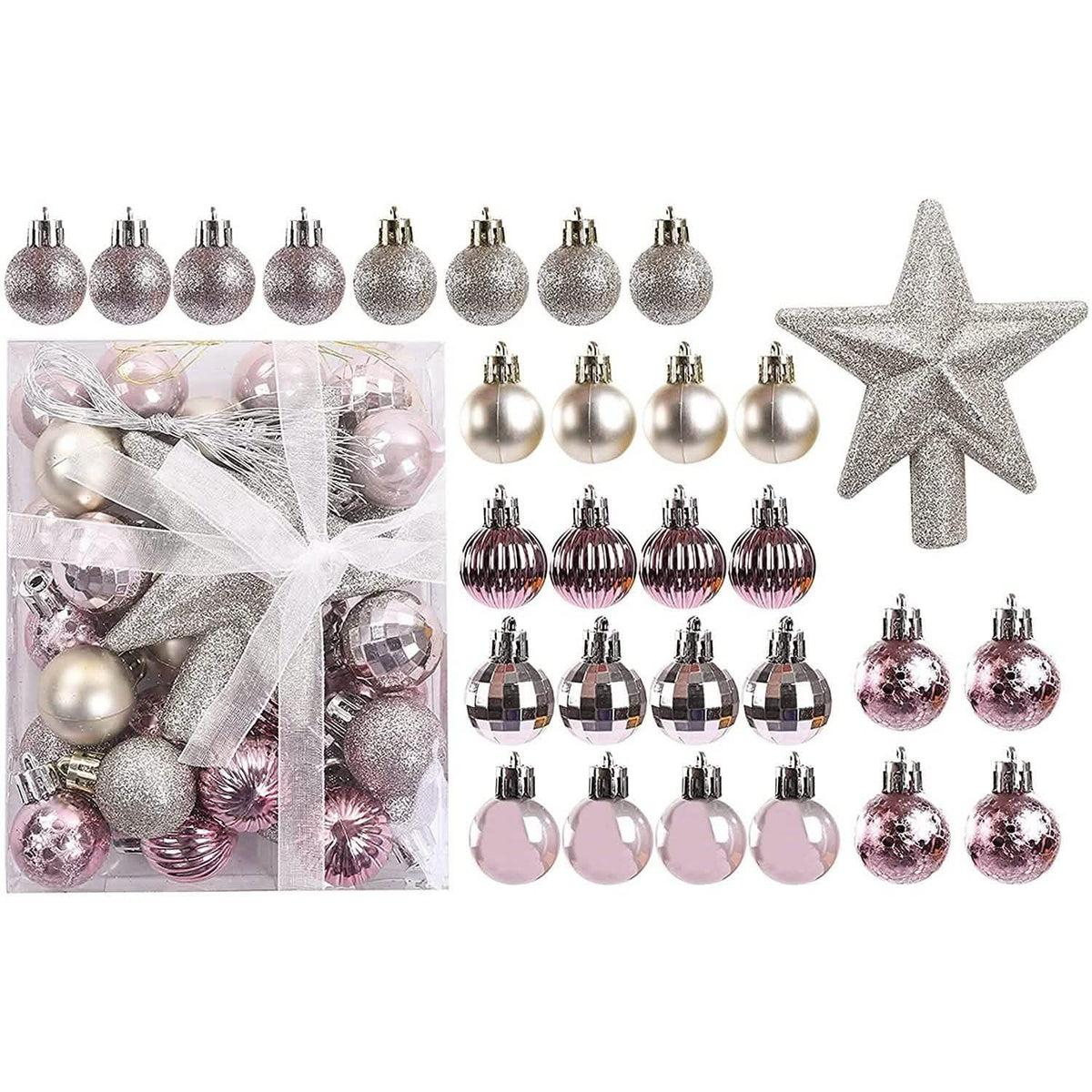 Sleigh All Day Silver & Ice Blue Christmas Ornament Collection – 30-Piece Holiday Tree Décor Set