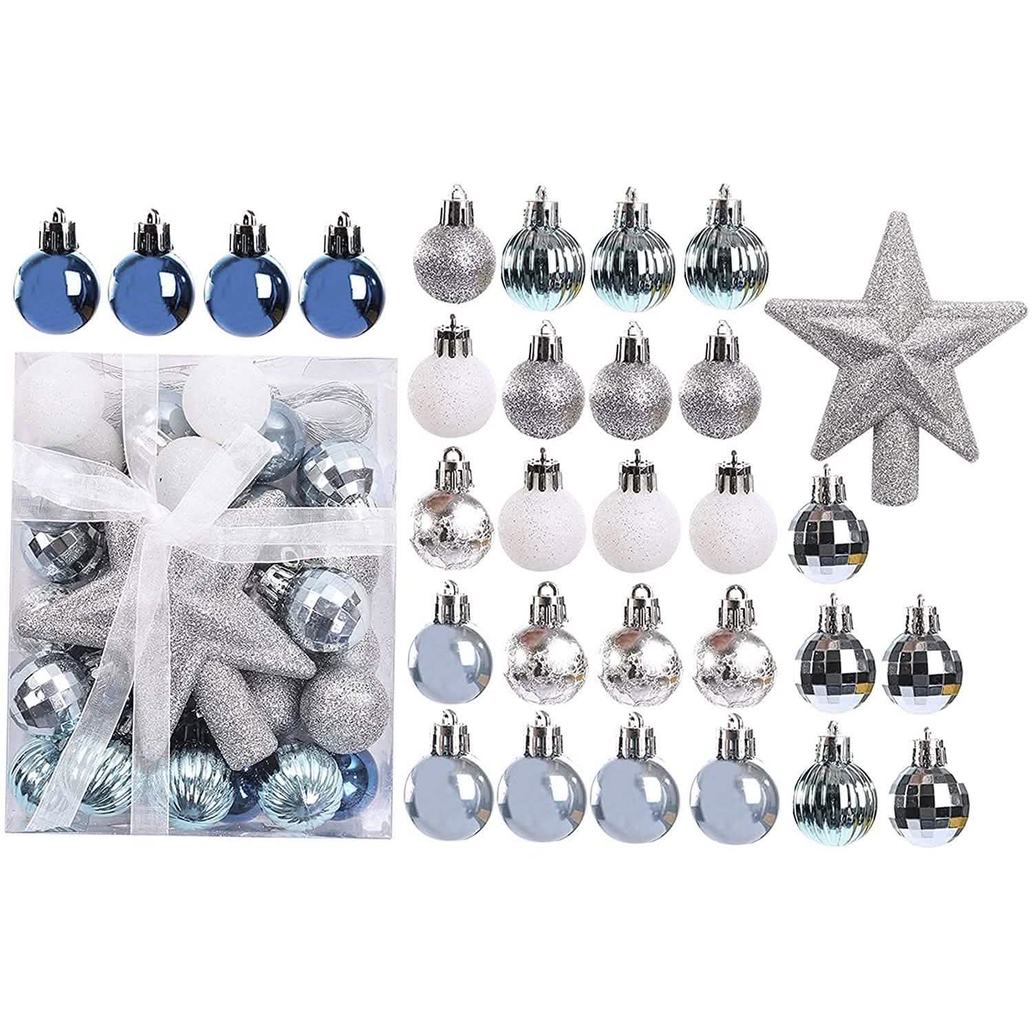 Sleigh All Day Silver & Ice Blue Christmas Ornament Collection – 30-Piece Holiday Tree Décor Set