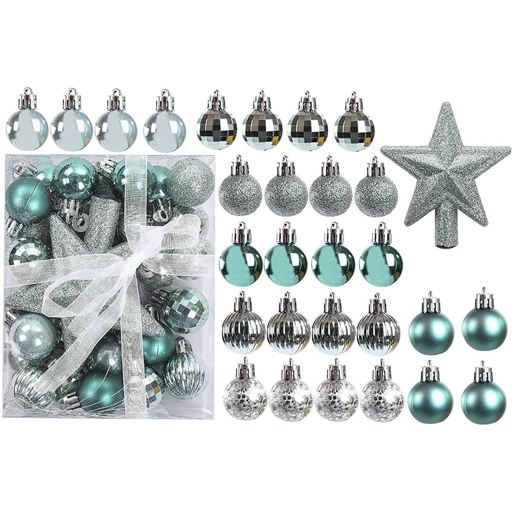 Sleigh All Day Silver & Ice Blue Christmas Ornament Collection – 30-Piece Holiday Tree Décor Set