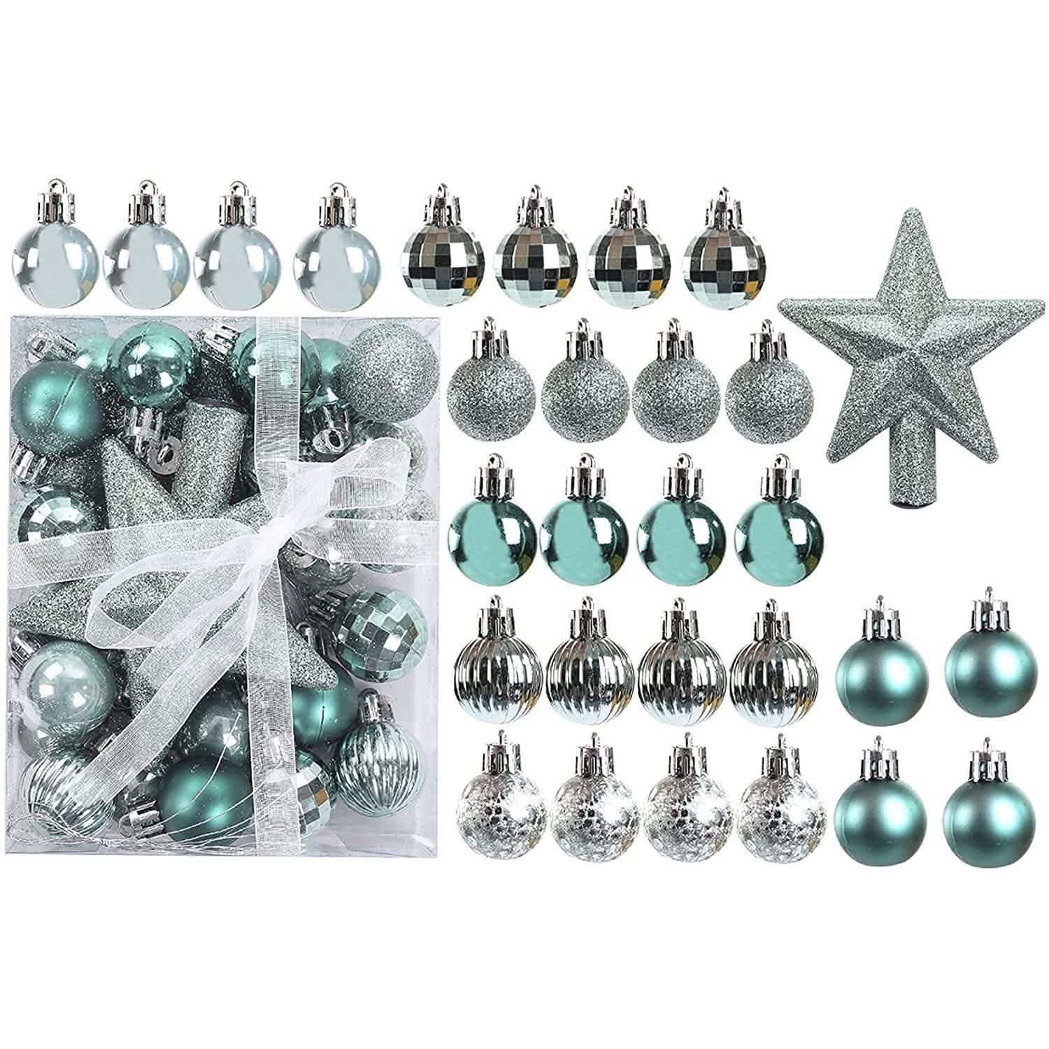 Sleigh All Day Silver & Ice Blue Christmas Ornament Collection – 30-Piece Holiday Tree Décor Set