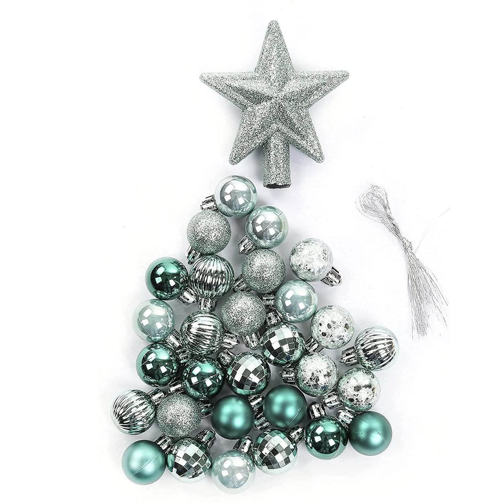 Sleigh All Day Silver & Ice Blue Christmas Ornament Collection – 30-Piece Holiday Tree Décor Set