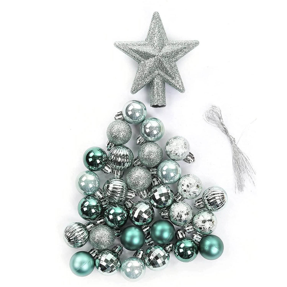 Sleigh All Day Silver & Ice Blue Christmas Ornament Collection – 30-Piece Holiday Tree Décor Set