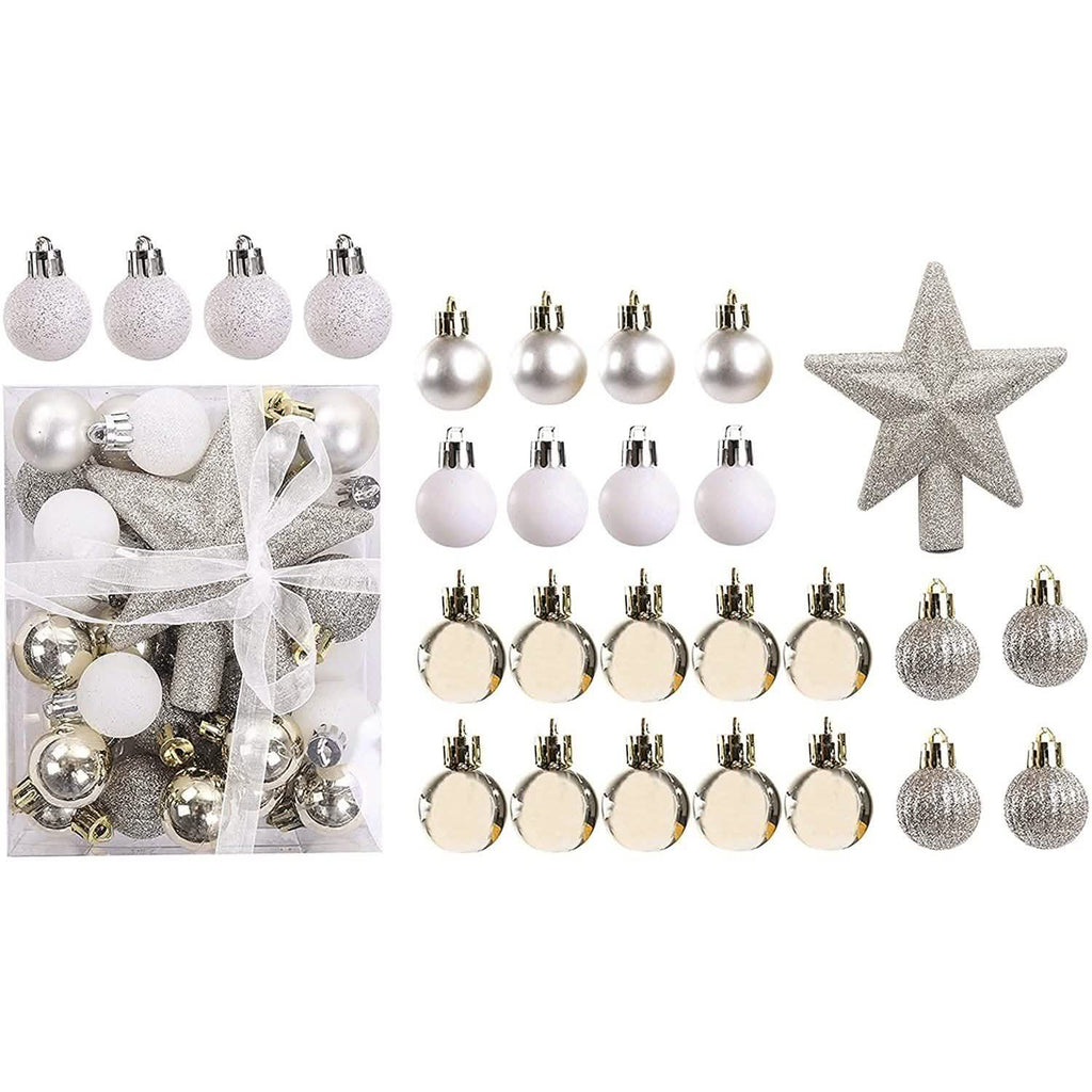 Sleigh All Day Silver & Ice Blue Christmas Ornament Collection – 30-Piece Holiday Tree Décor Set