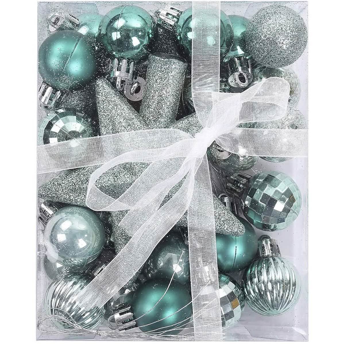 Sleigh All Day Silver & Ice Blue Christmas Ornament Collection – 30-Piece Holiday Tree Décor Set