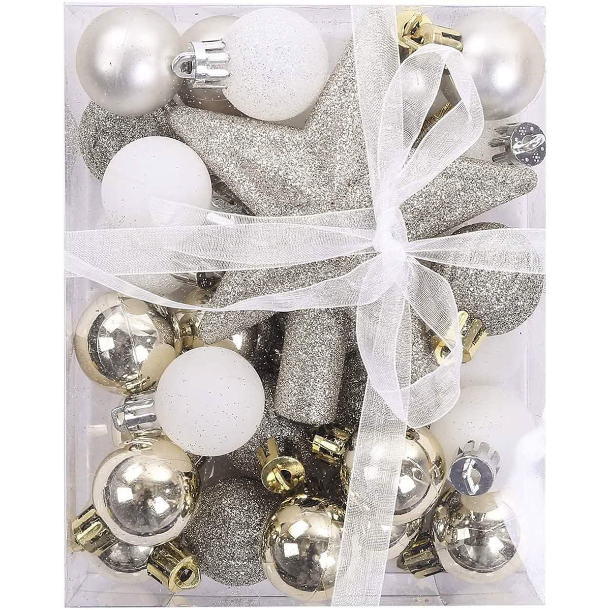 Sleigh All Day Silver & Ice Blue Christmas Ornament Collection – 30-Piece Holiday Tree Décor Set