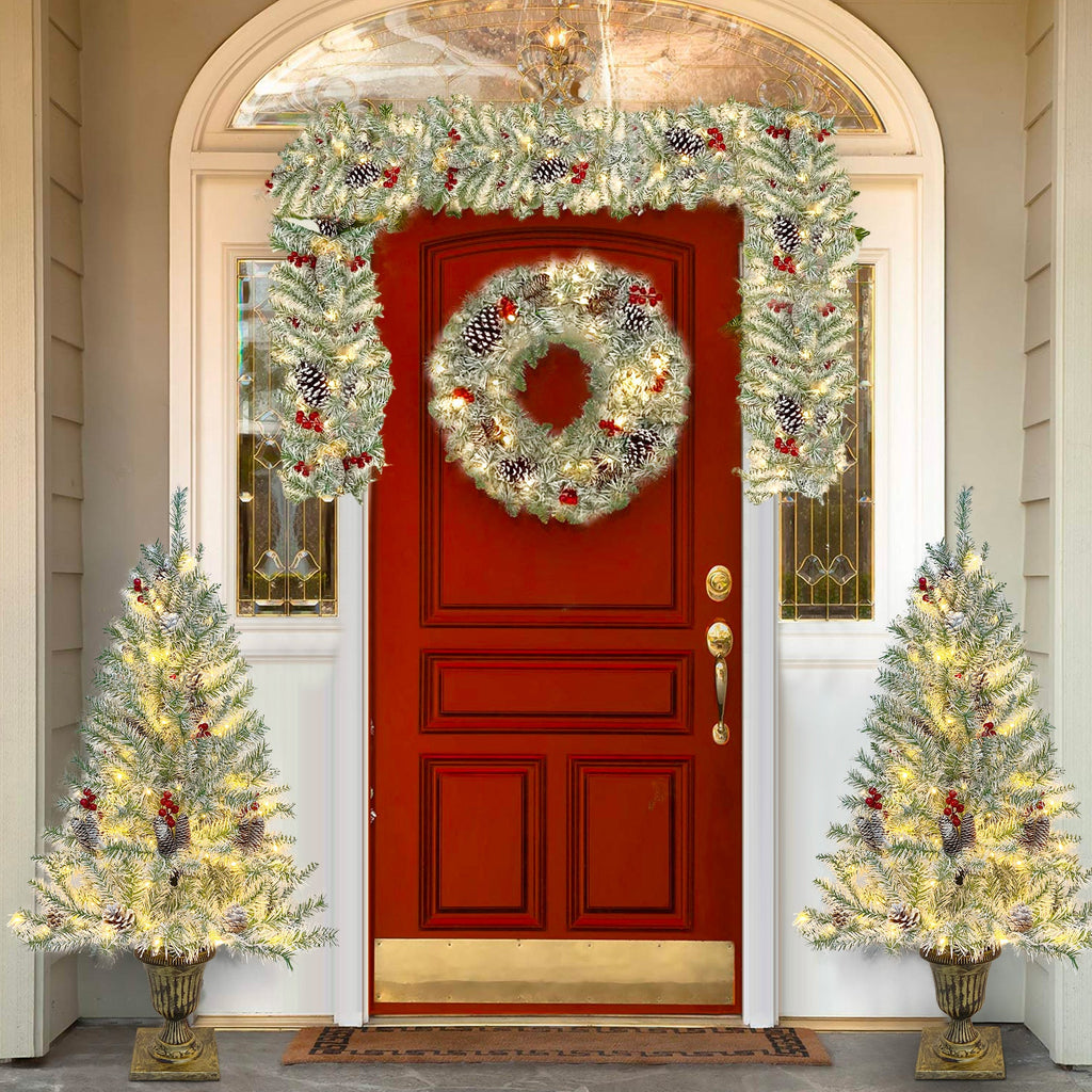 Winter Welcome Pre-Lit Christmas Entryway Collection – 4 Piece Set