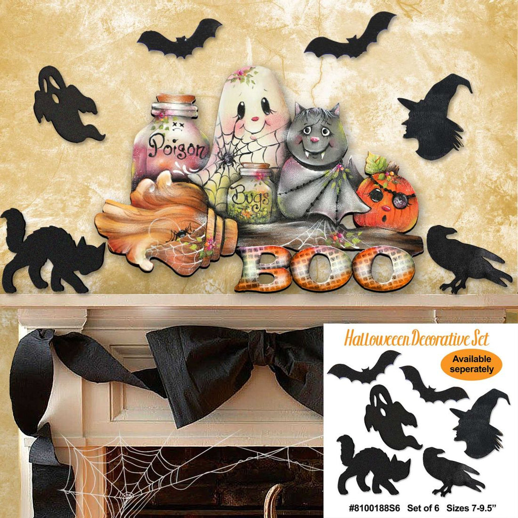 Brunhilda’s Broom Halloween Ghost & Pumpkin Door Hanger