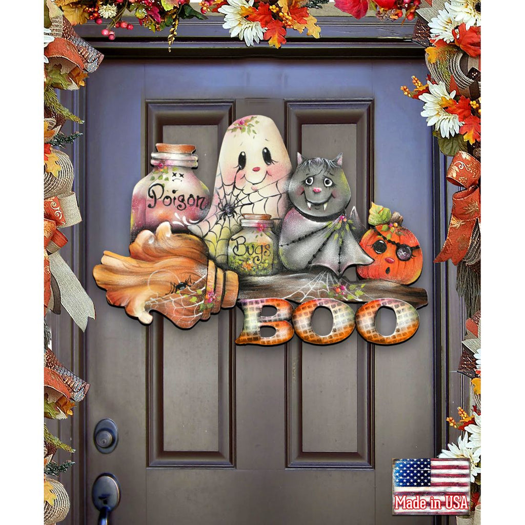 Brunhilda’s Broom Halloween Ghost & Pumpkin Door Hanger