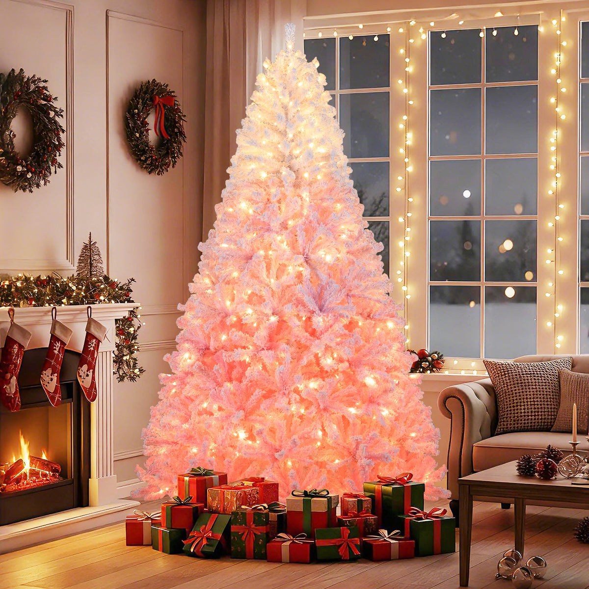 Blush Christmas Pre-Lit Pink Gradient Tree – Warm White LED Lights