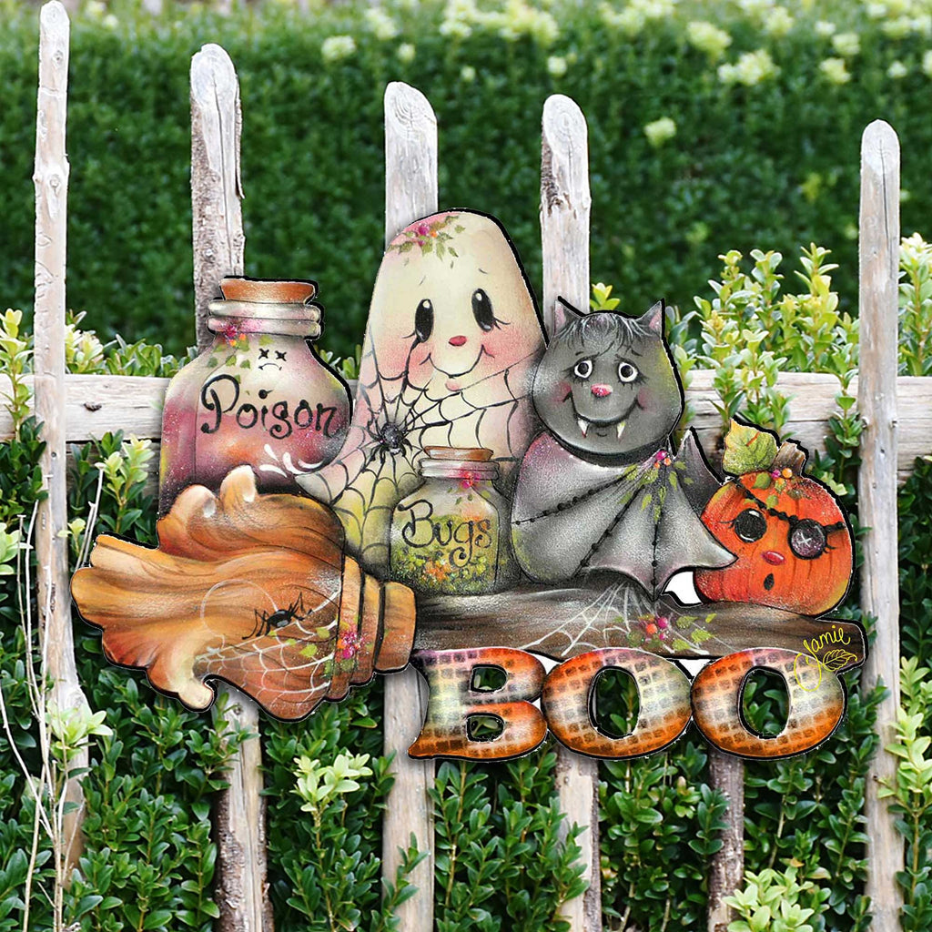 Brunhilda’s Broom Halloween Ghost & Pumpkin Door Hanger