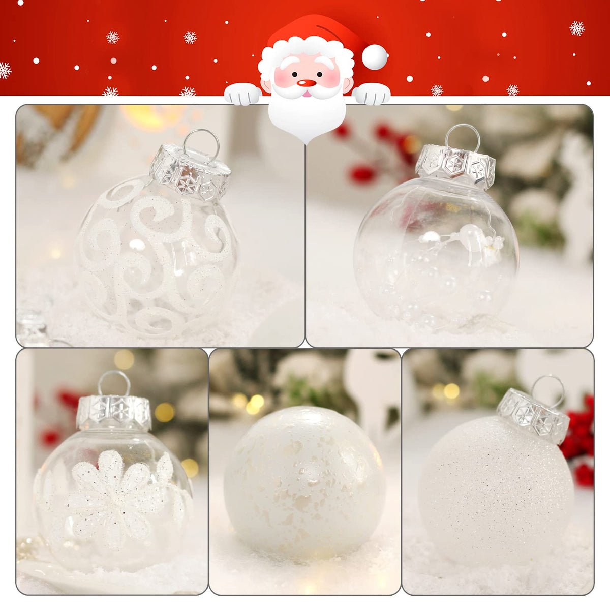 30-Piece Shatterproof White & Clear Christmas Ornament Set