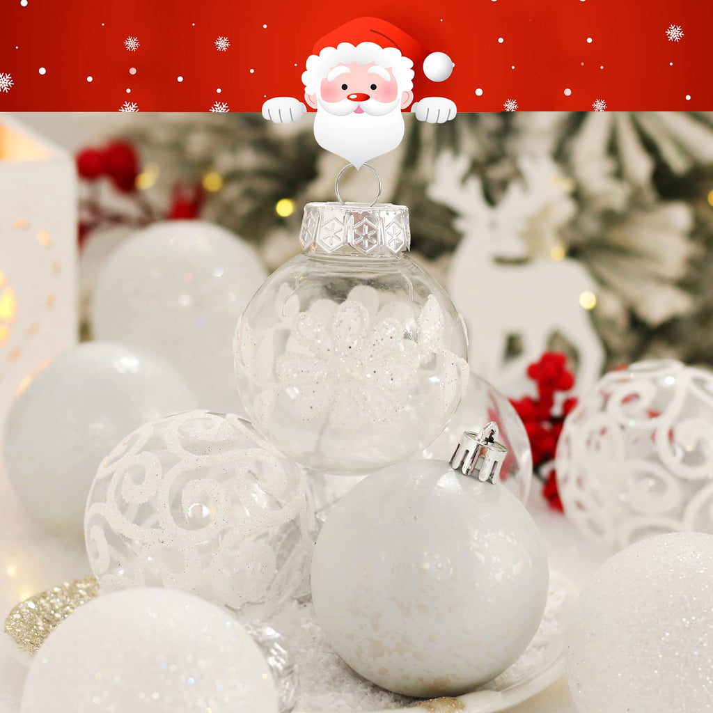 30-Piece Shatterproof White & Clear Christmas Ornament Set