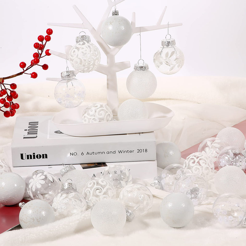 30-Piece Shatterproof White & Clear Christmas Ornament Set