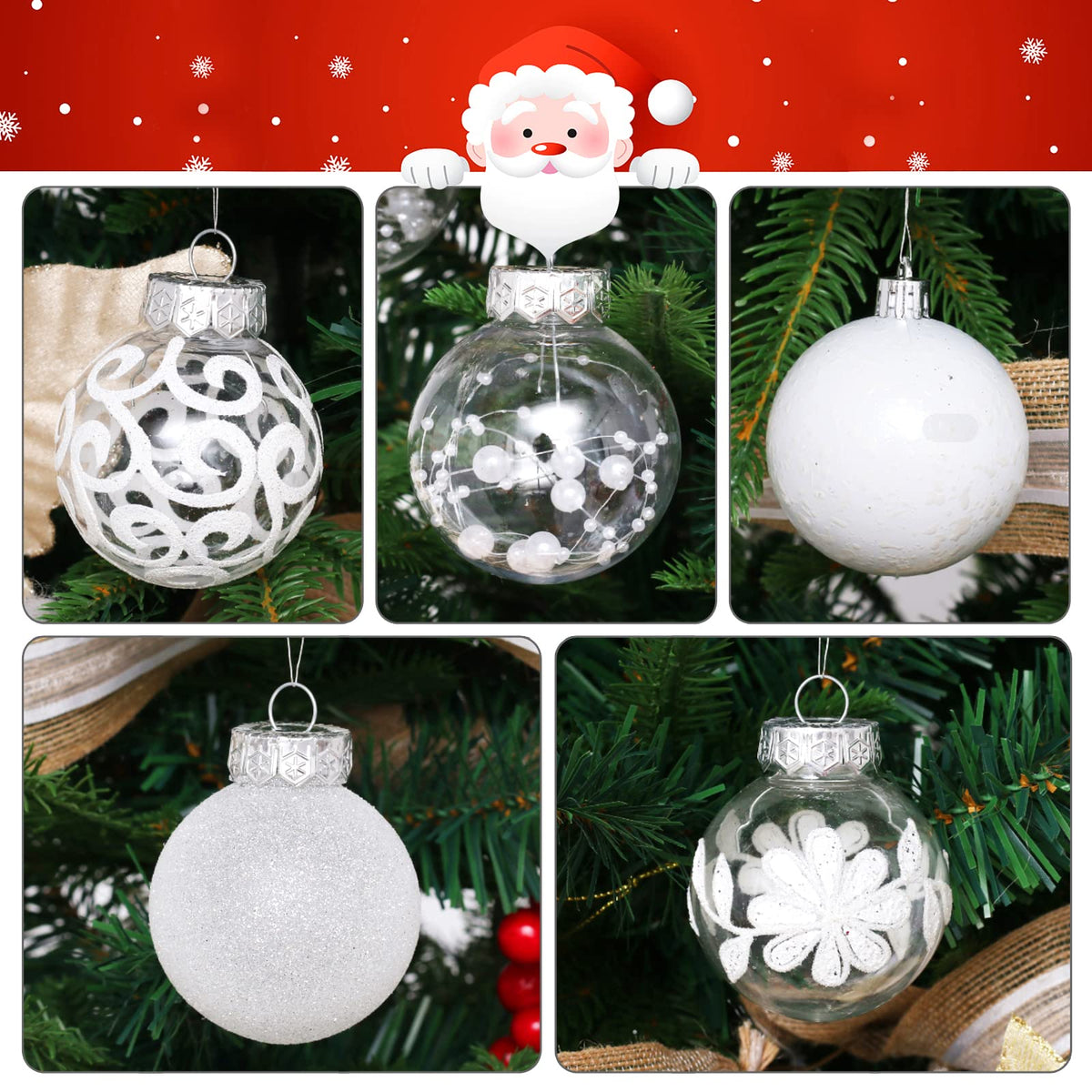 30-Piece Shatterproof White & Clear Christmas Ornament Set