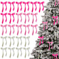 24-Piece Satin Christmas Tree Bow Set – Pink, Beige & White