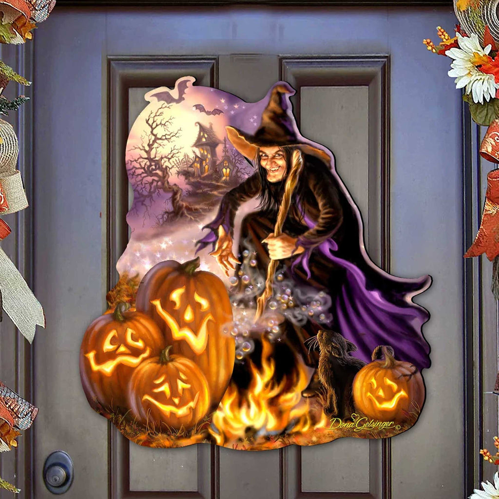 All Hallows’ Eve Witch & Pumpkin Halloween Door Hanger