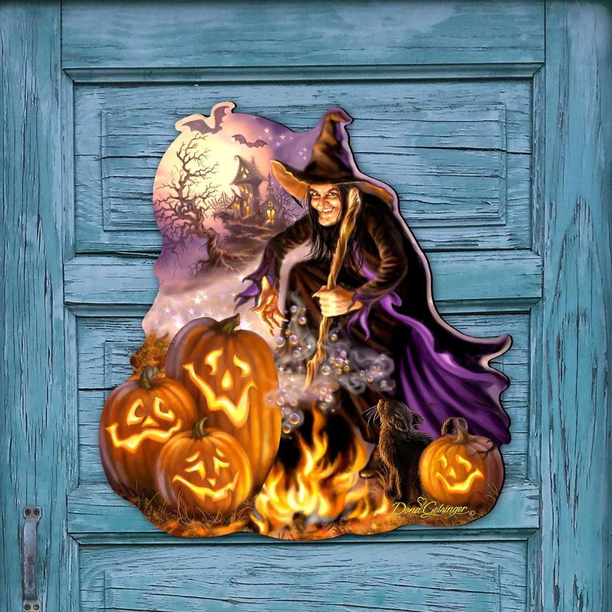 All Hallows’ Eve Witch & Pumpkin Halloween Door Hanger