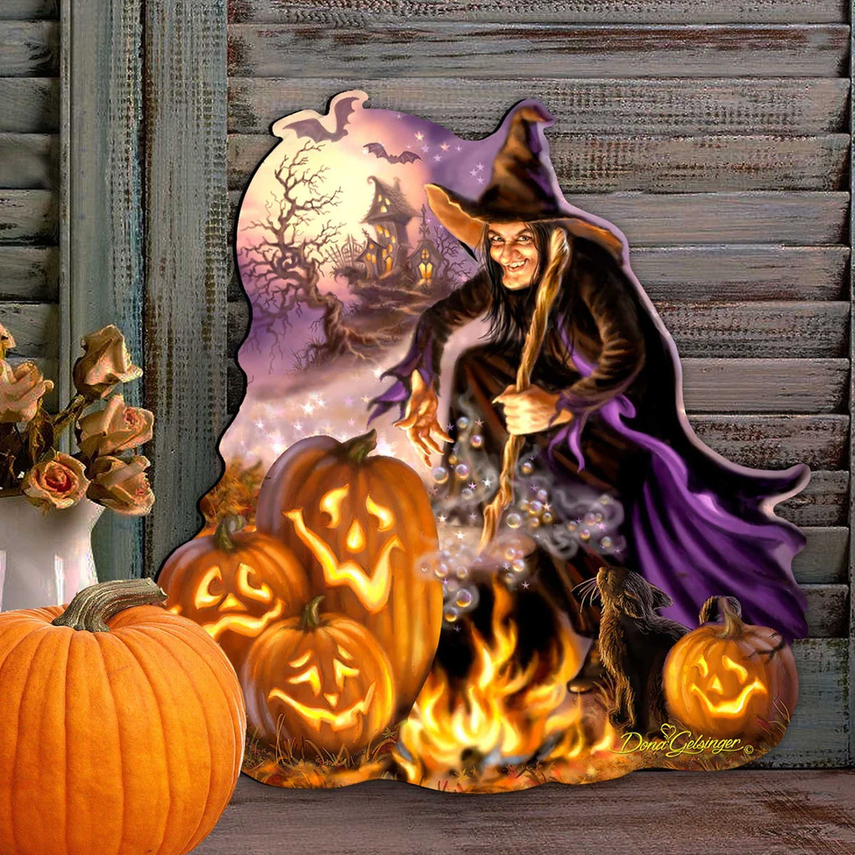 All Hallows’ Eve Witch & Pumpkin Halloween Door Hanger