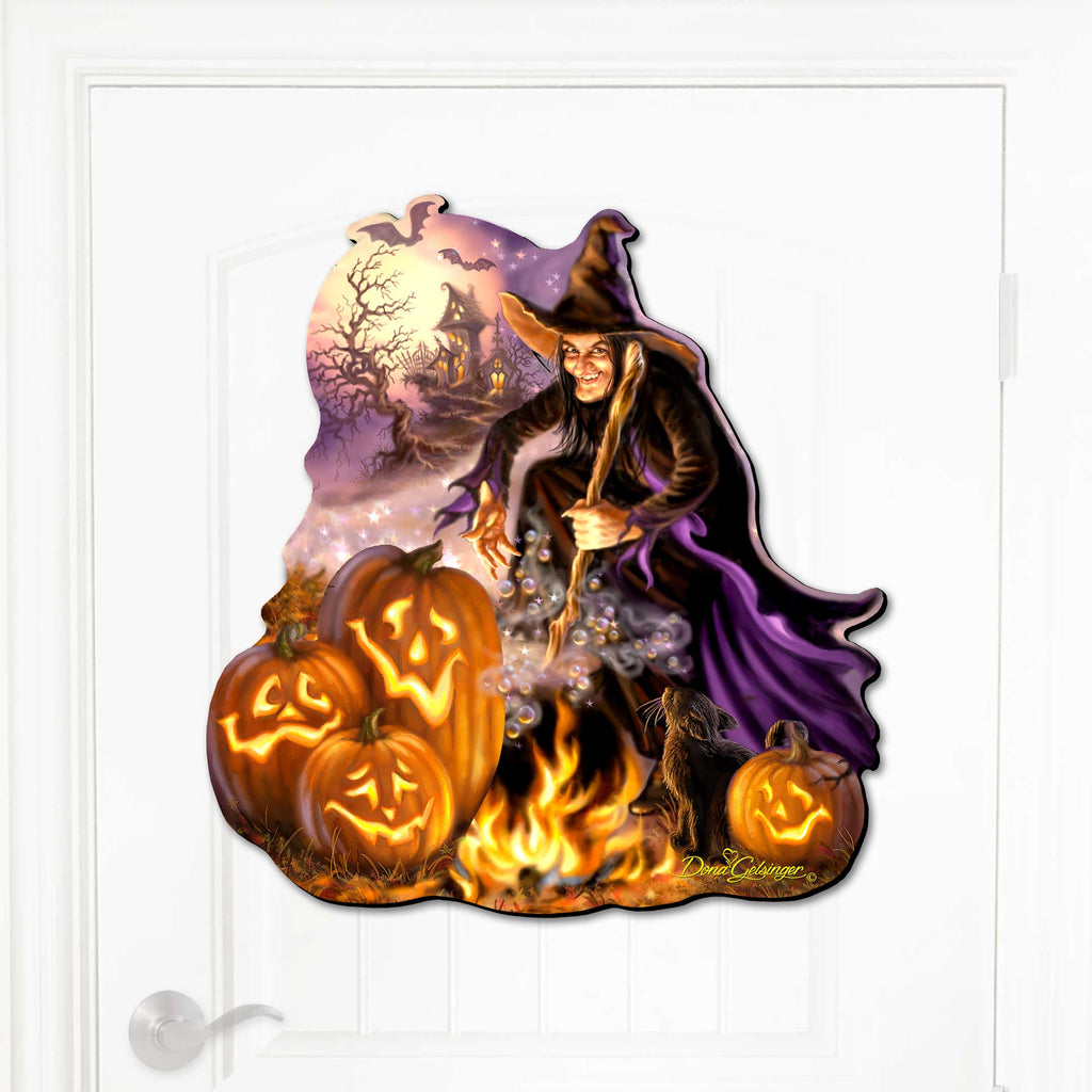 All Hallows’ Eve Witch & Pumpkin Halloween Door Hanger