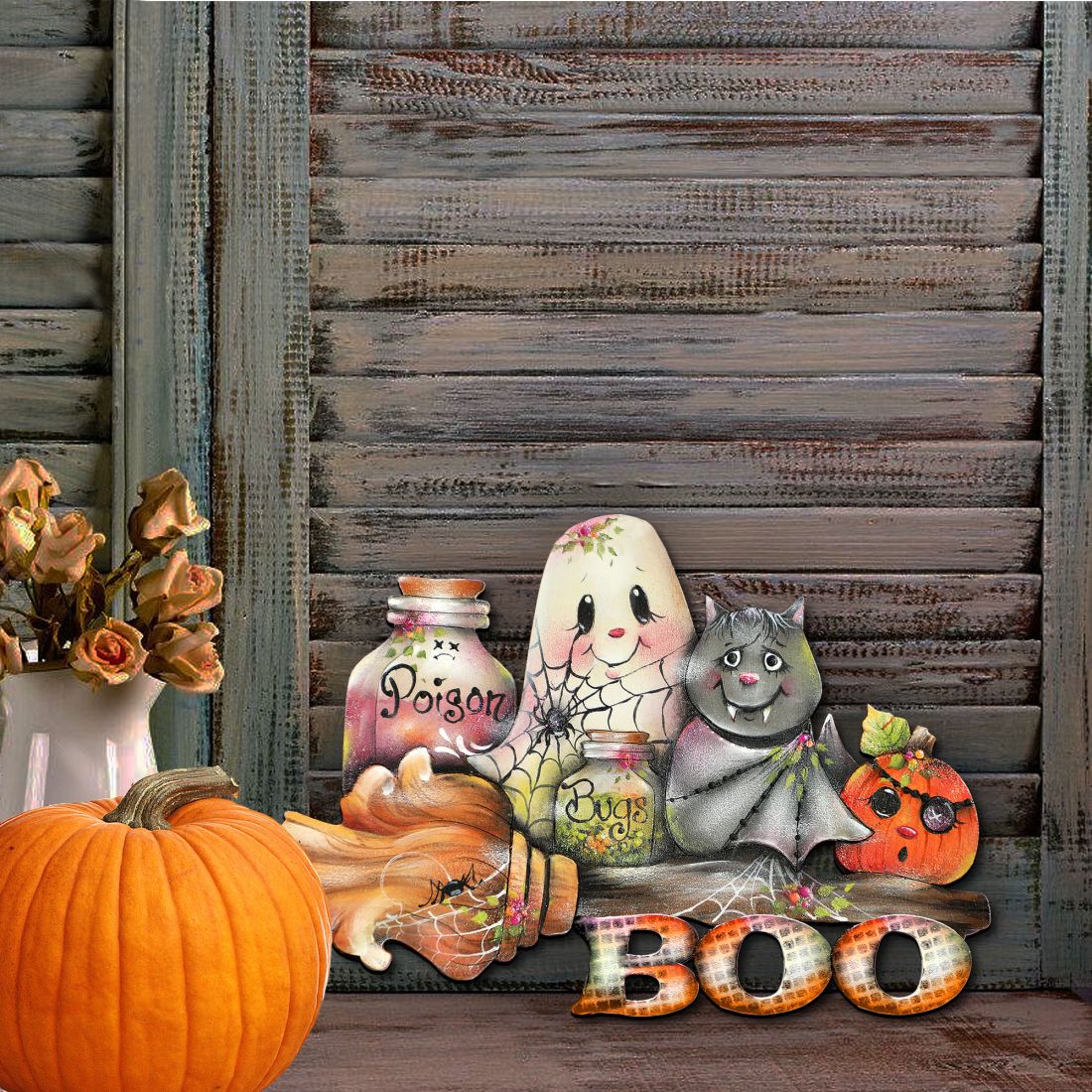 Brunhilda’s Broom Halloween Ghost & Pumpkin Door Hanger