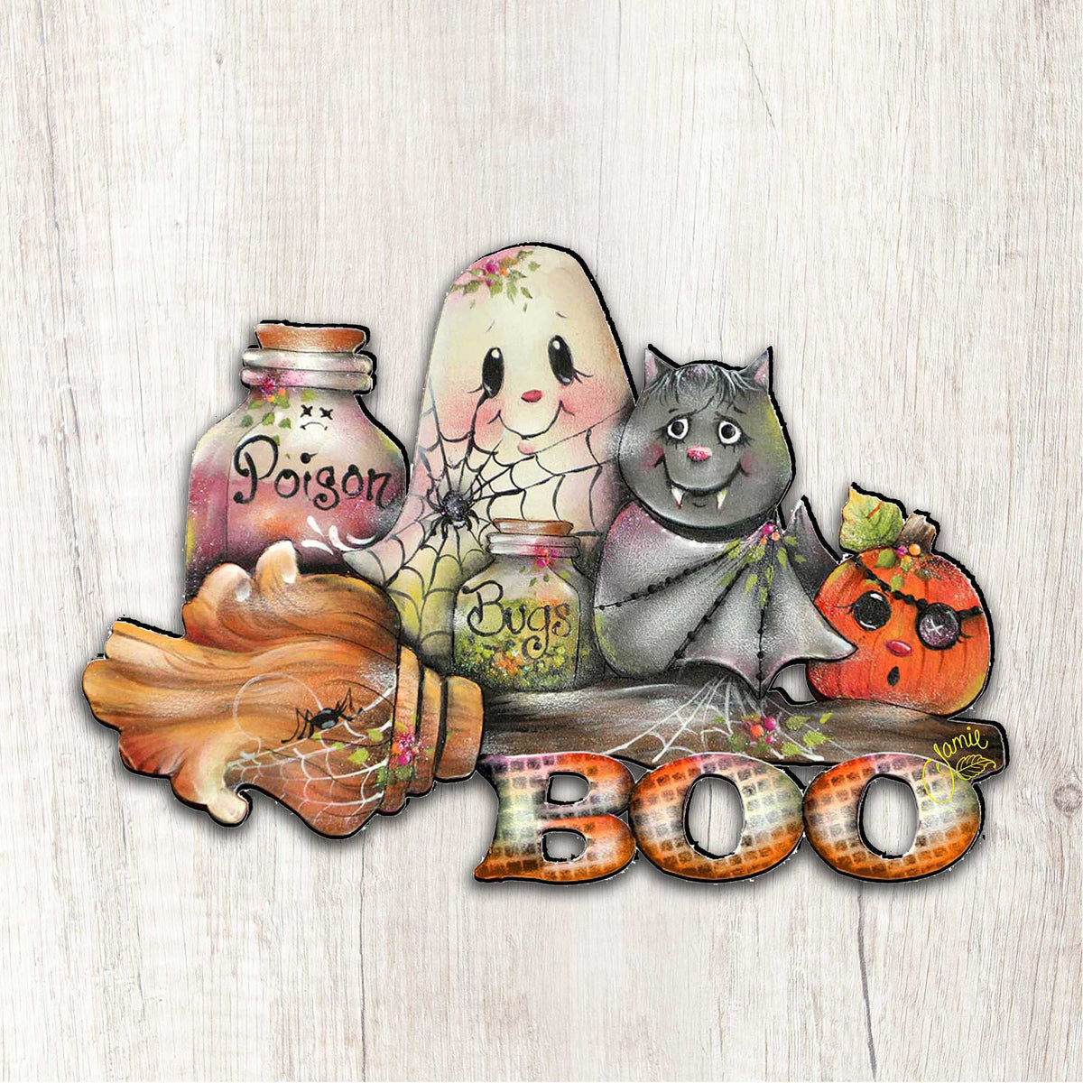Brunhilda’s Broom Halloween Ghost & Pumpkin Door Hanger
