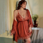 Seductive Lace Silky Robe & Lingerie Set – Sizes S–4XL