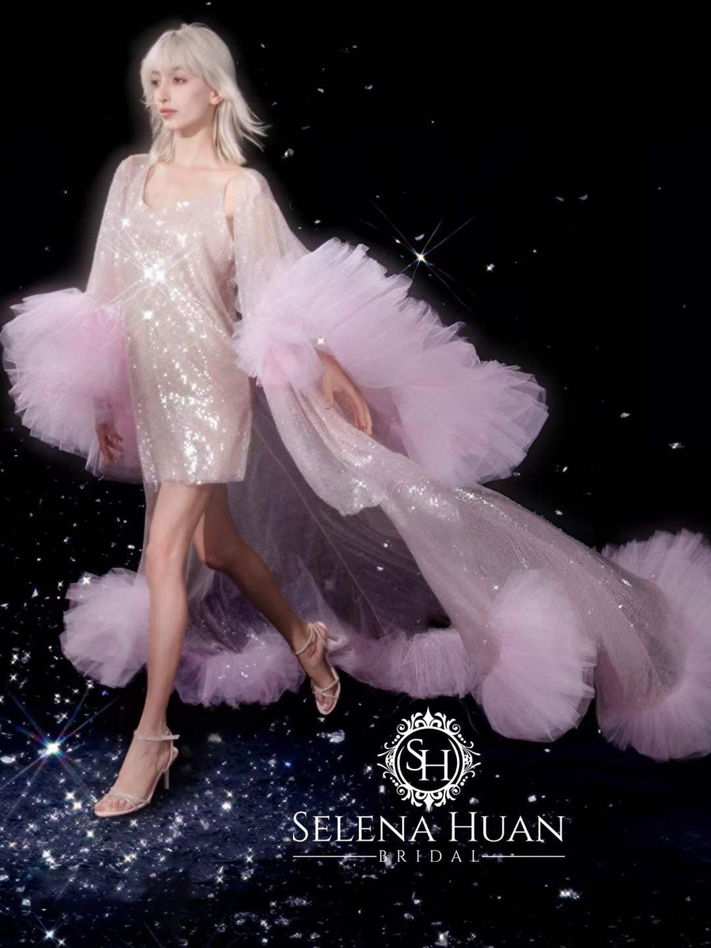 Blushing Stardust Sequin Tulle Luxury Robe Set