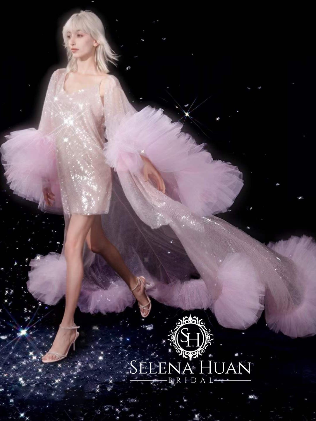 Blushing Stardust Sequin Tulle Luxury Robe Set