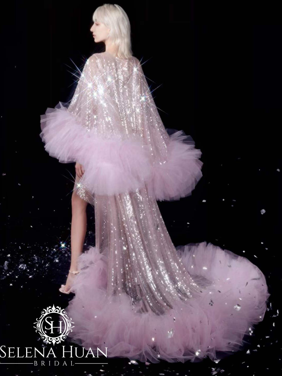 Blushing Stardust Sequin Tulle Luxury Robe Set