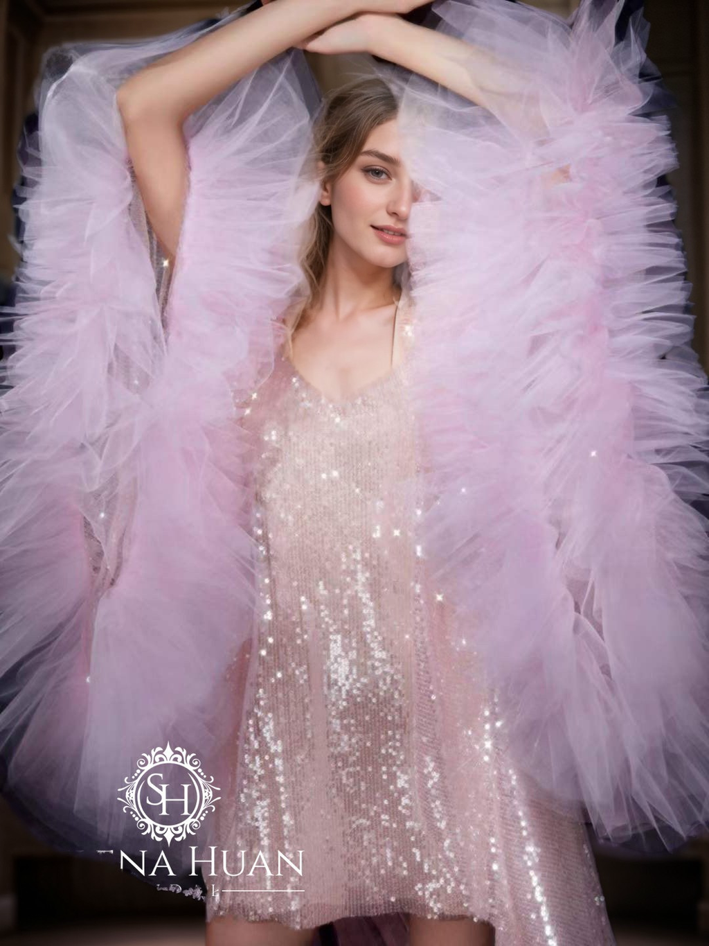 Blushing Stardust Sequin Tulle Luxury Robe Set