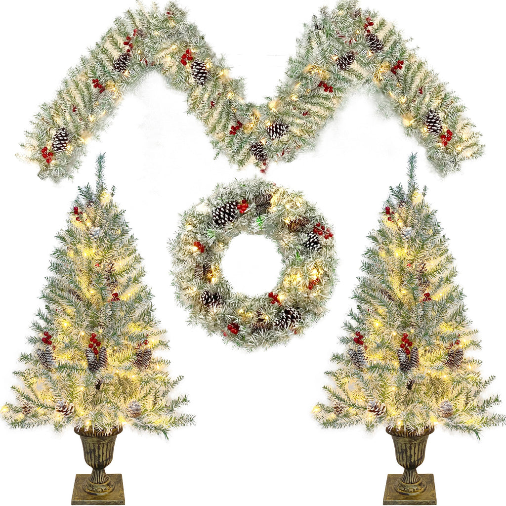 Winter Welcome Pre-Lit Christmas Entryway Collection – 4 Piece Set
