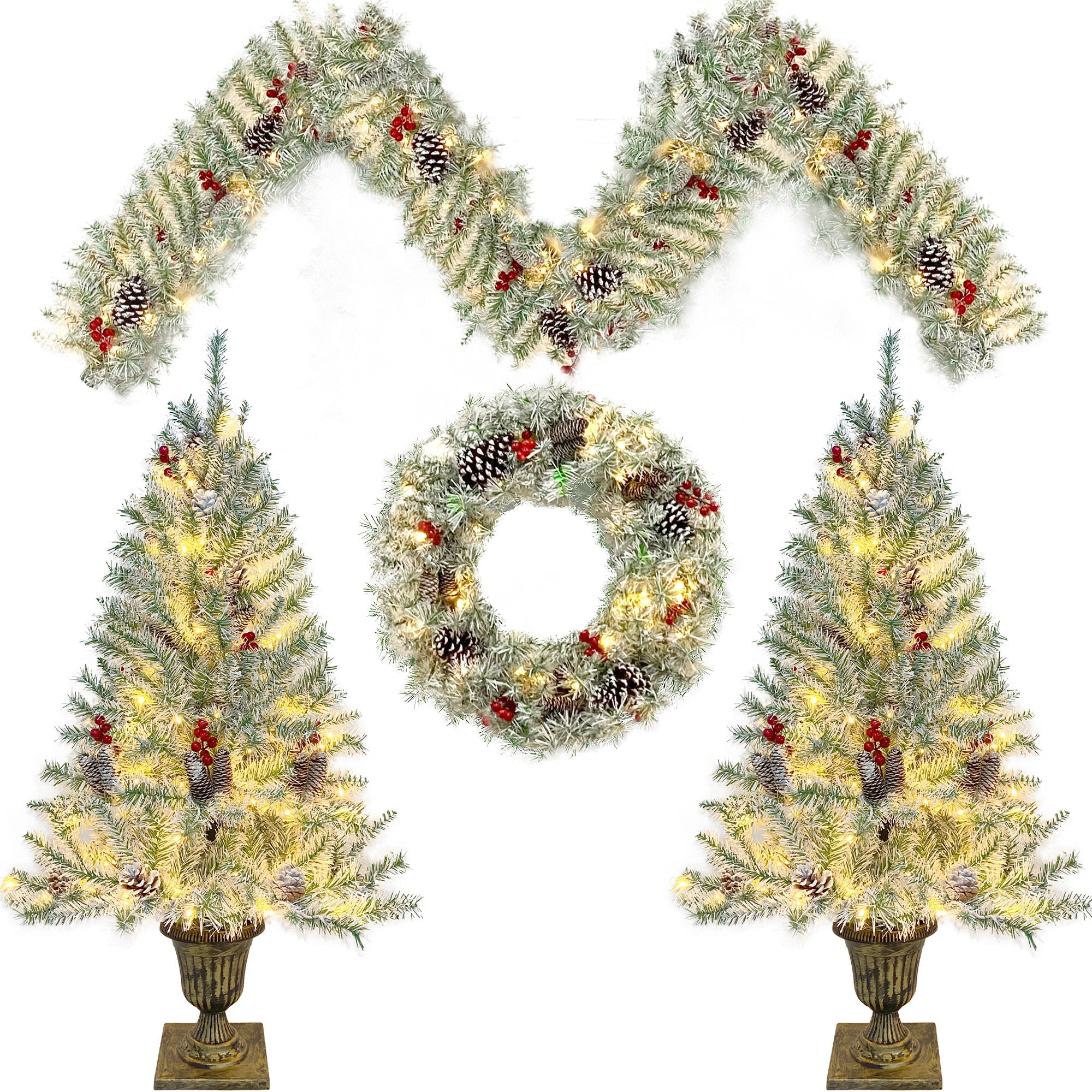 Winter Welcome Pre-Lit Christmas Entryway Collection – 4 Piece Set