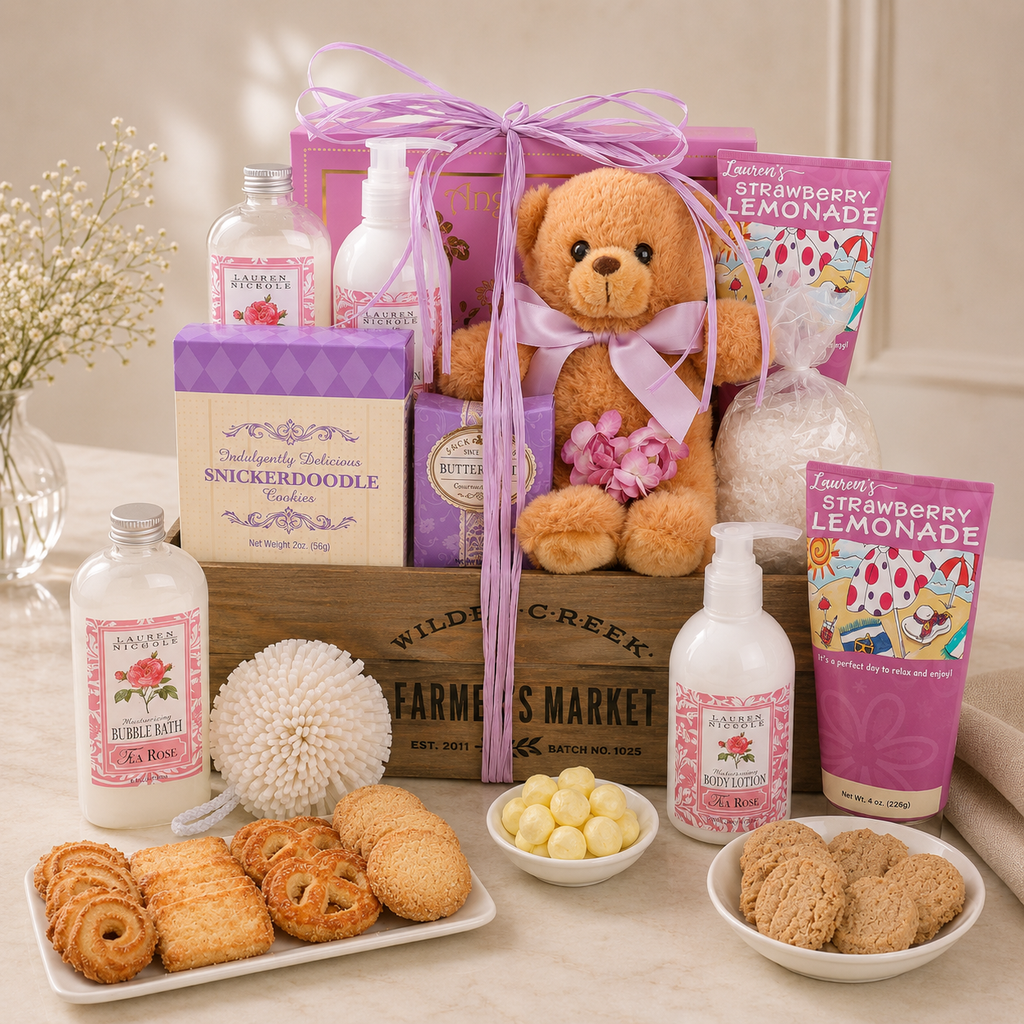 Pampered Rose Spa & Sweets Gift Basket