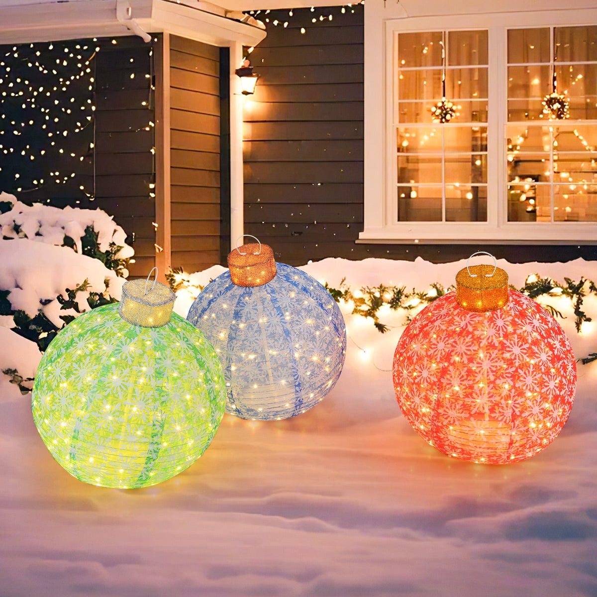 Giant Pre-Lit Christmas Ornament Ball Set – 3 Piece