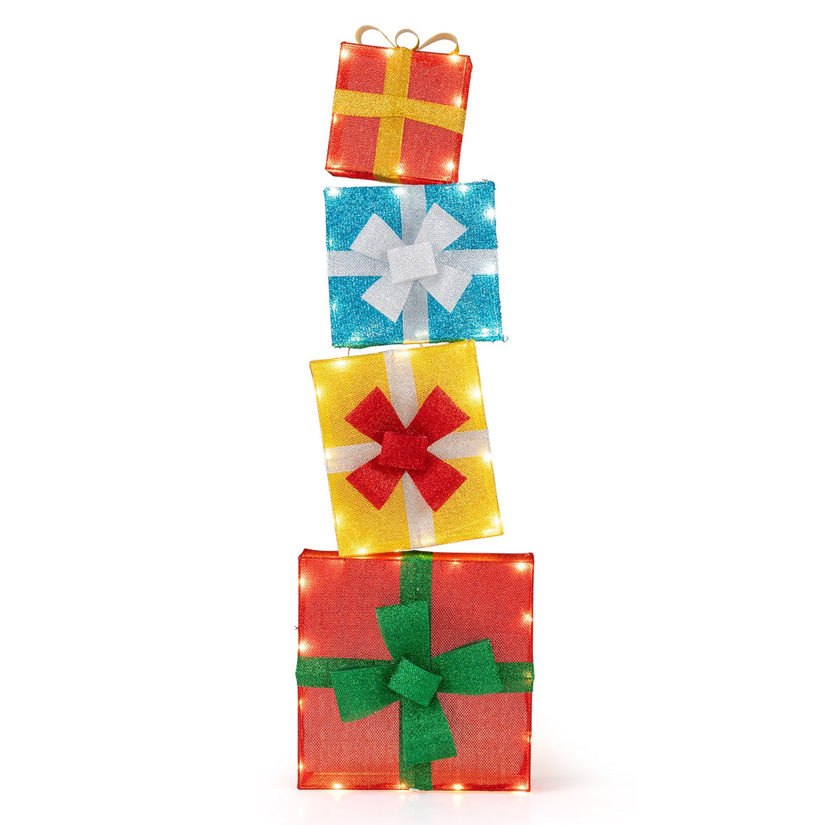 4-Piece Pre-Lit Stacked Christmas Gift Box Display