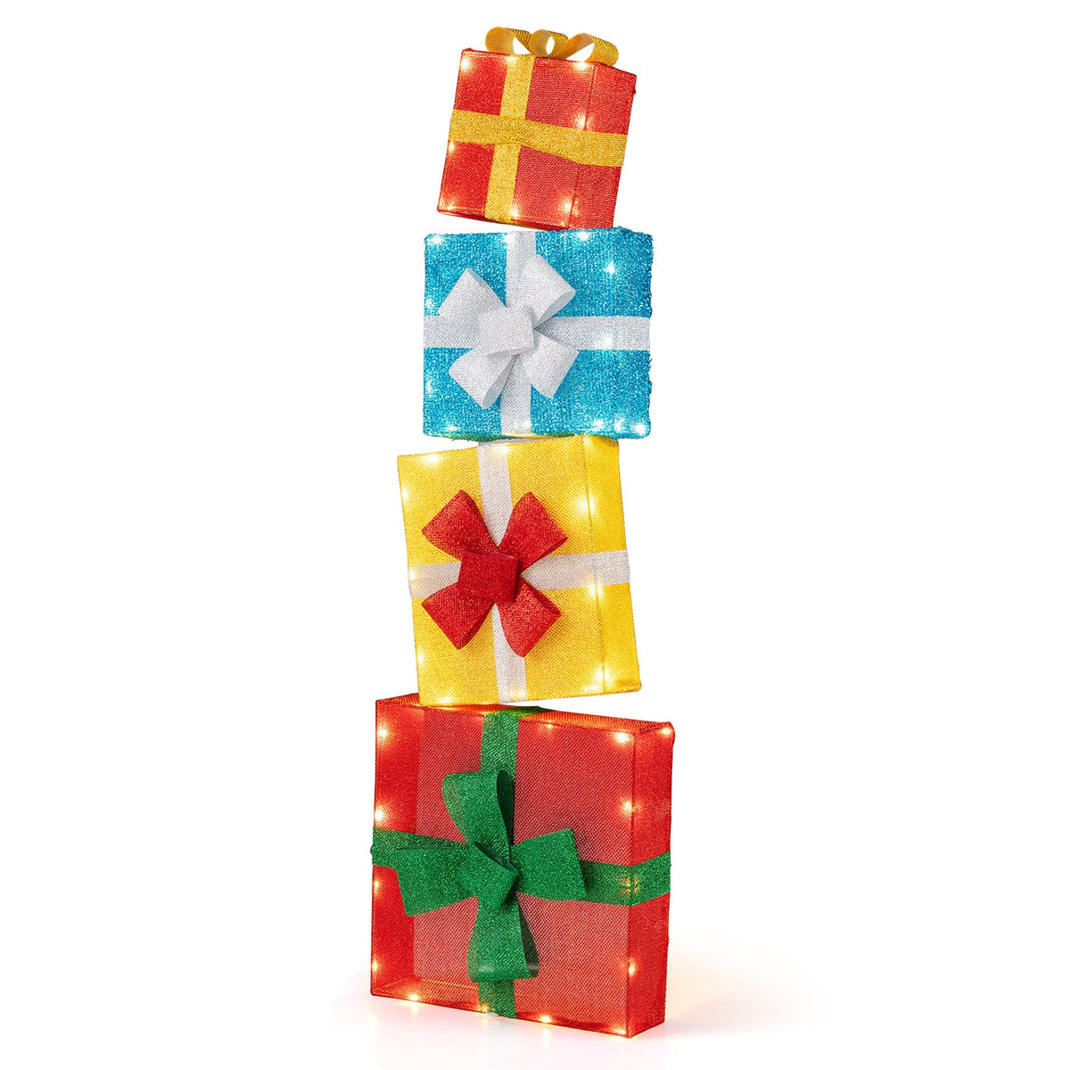 4-Piece Pre-Lit Stacked Christmas Gift Box Display