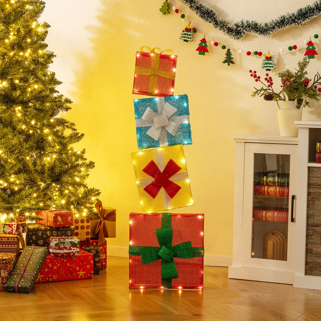 4-Piece Pre-Lit Stacked Christmas Gift Box Display