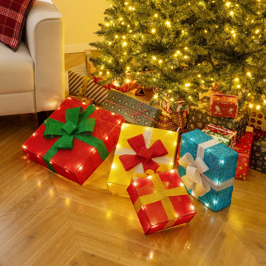 4-Piece Pre-Lit Stacked Christmas Gift Box Display