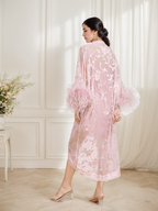 Pink Champagne Sequin & Feather Luxury Robe Set