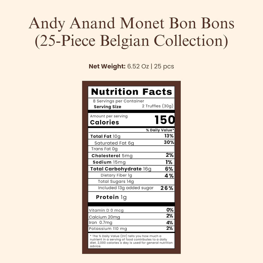 Andy Anand Monet Belgian Chocolate Bonbons – 25 Piece Truffle & Praline Gift Box