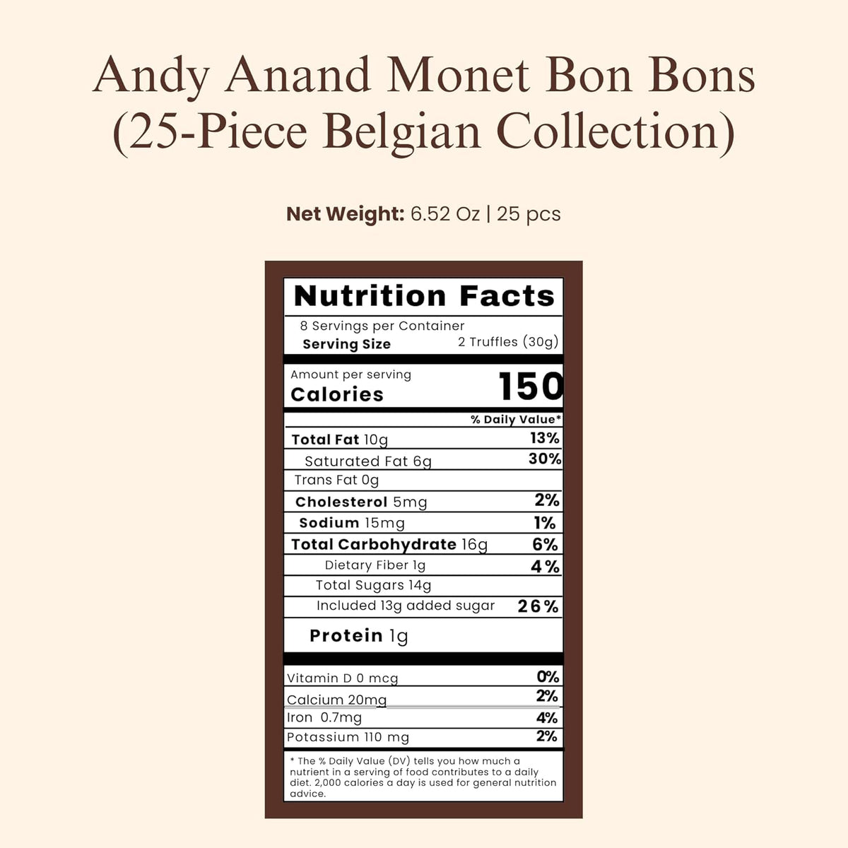 Andy Anand Monet Belgian Chocolate Bonbons – 25 Piece Truffle & Praline Gift Box