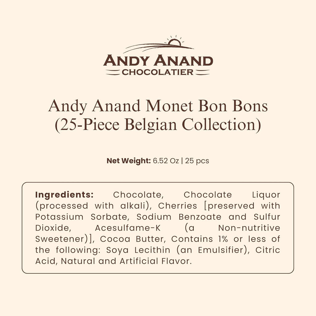Andy Anand Monet Belgian Chocolate Bonbons – 25 Piece Truffle & Praline Gift Box