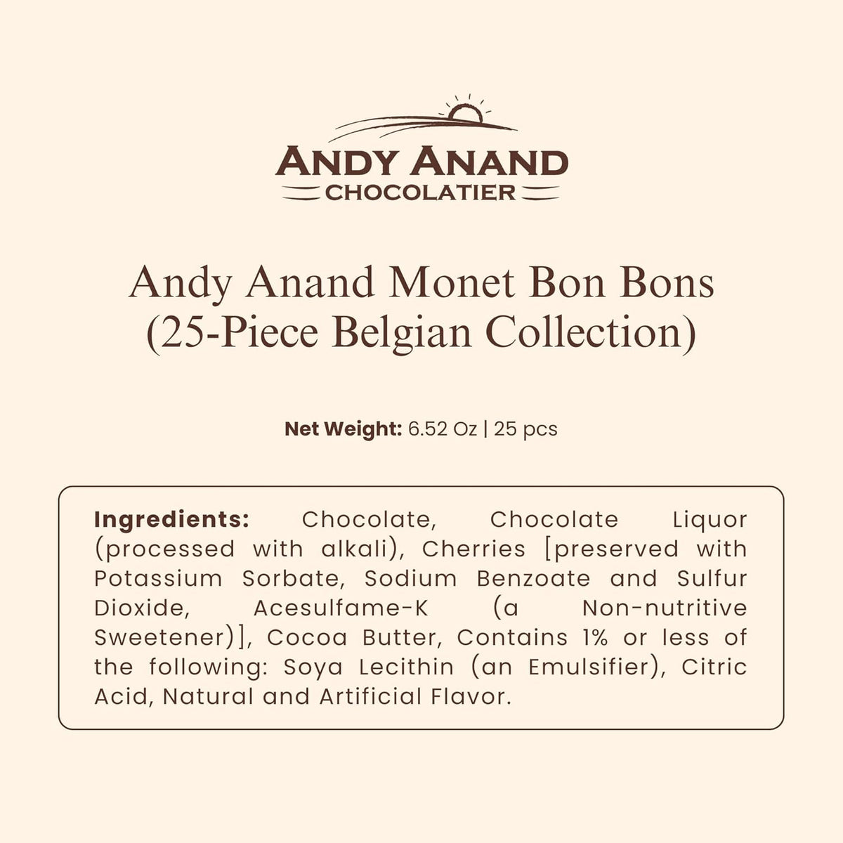 Andy Anand Monet Belgian Chocolate Bonbons – 25 Piece Truffle & Praline Gift Box