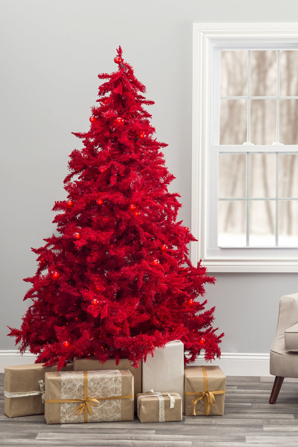 Ruby Red Radiance Pre-Lit Christmas Tree with Dual LED Lights